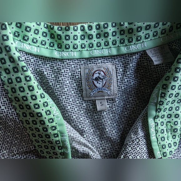 CINCH Long Sleeve Button Down Western Dress Shirt ~ Black & White w/ Green Sz S - Picture 5 of 16